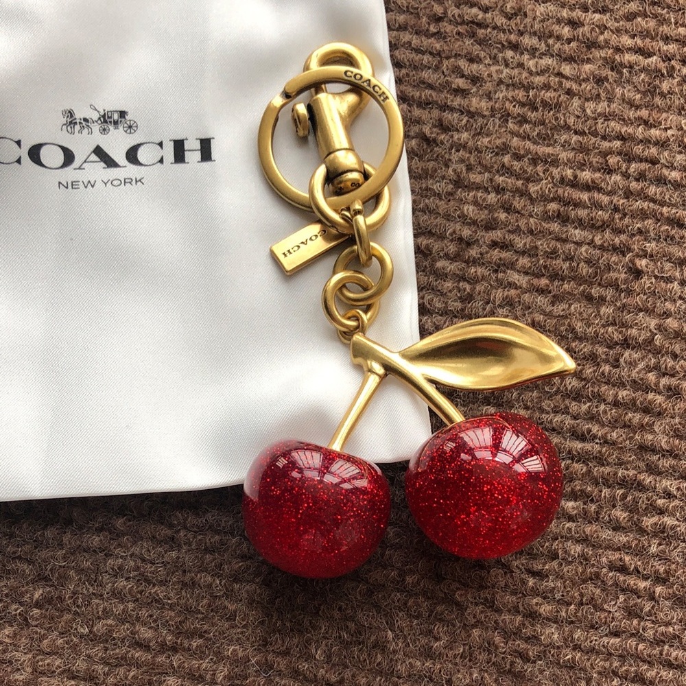 Coach Gold-Tone Cherry Keychain with Red Glitter Cherries